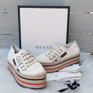 Gucci Logo Web Canvas Platform Espadrilles Sneakers